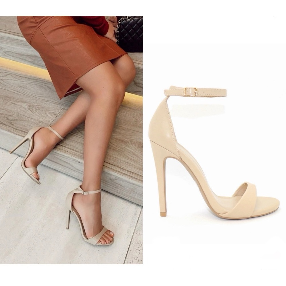 Alexandria Brandao Beige Heels Sandals Strappy Stiletto Heels In Nude, size 6
